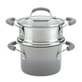 thumbnail image 1 of Rachael Ray Classic Brights Hard Enamel 3 Quart Nonstick Saucepot and Steamer Insert Set with Lid, Sea Salt Gray, 1 of 9