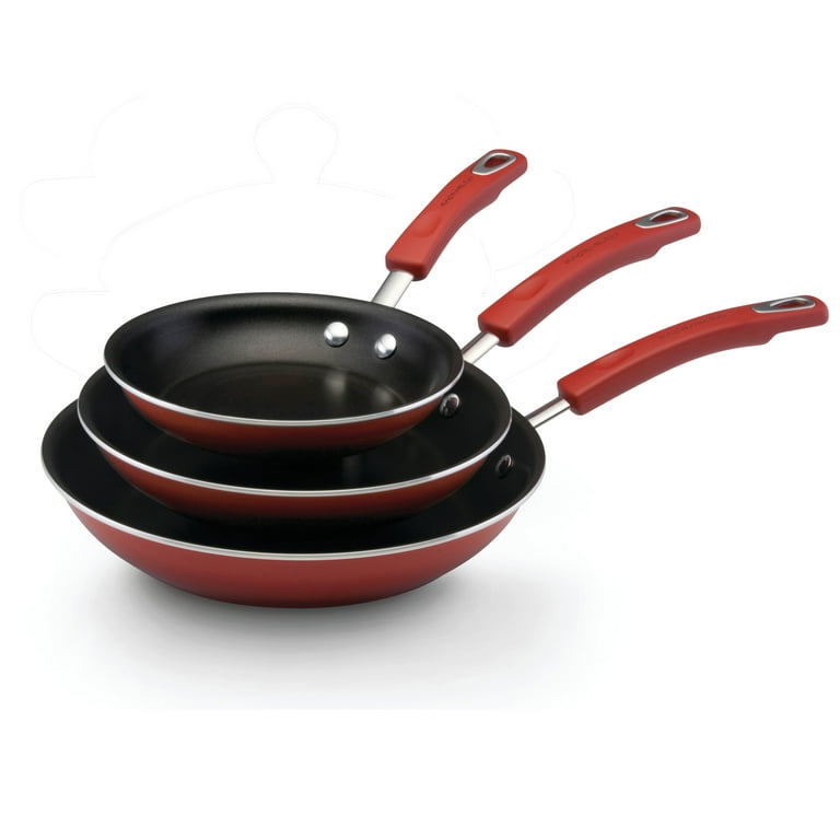 3-Piece Nonstick Fry Pan Set, 8 10 and 12 Red Pan