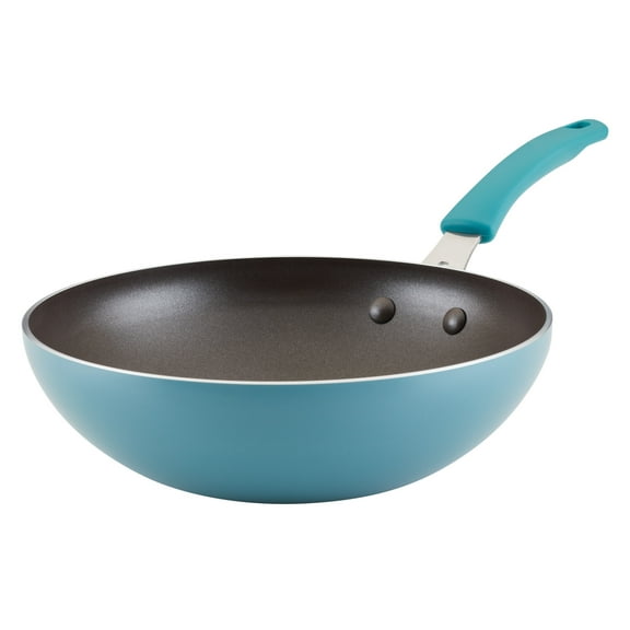 Rachael Ray Cook + Create 10.5 inch Aluminum Nonstick Stir Fry Pan, Agave Blue