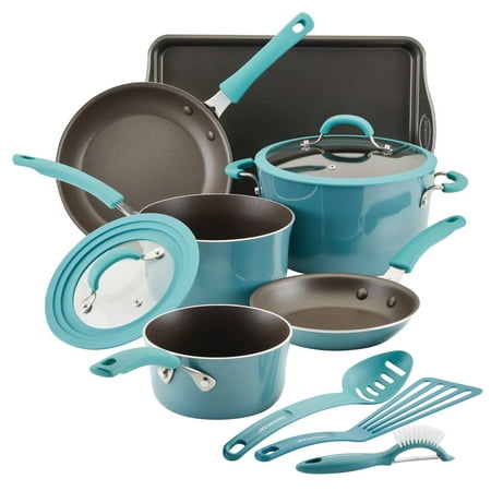 Rachael Ray Cook + Create 11 Piece Aluminum Nonstick Cookware Set, Agave Blue
