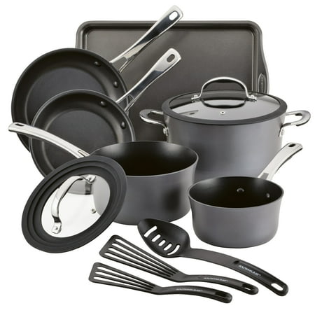 Rachael Ray Cook + Create 11 Piece Hard Anodized Nonstick Cookware Set, Black