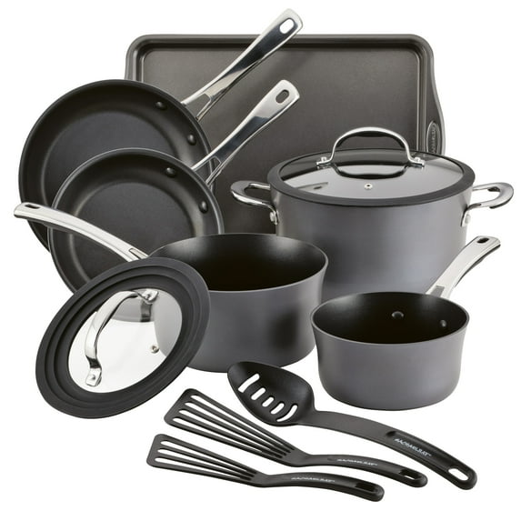 Rachael Ray Cook + Create 11 Piece Hard Anodized Nonstick Cookware Set, Black