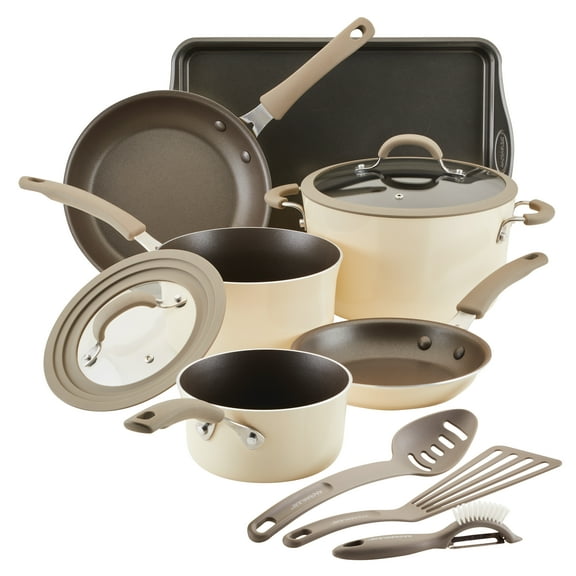 Rachael Ray Cook + Create 11Pc Aluminum Nonstick Cookware Set, Almond