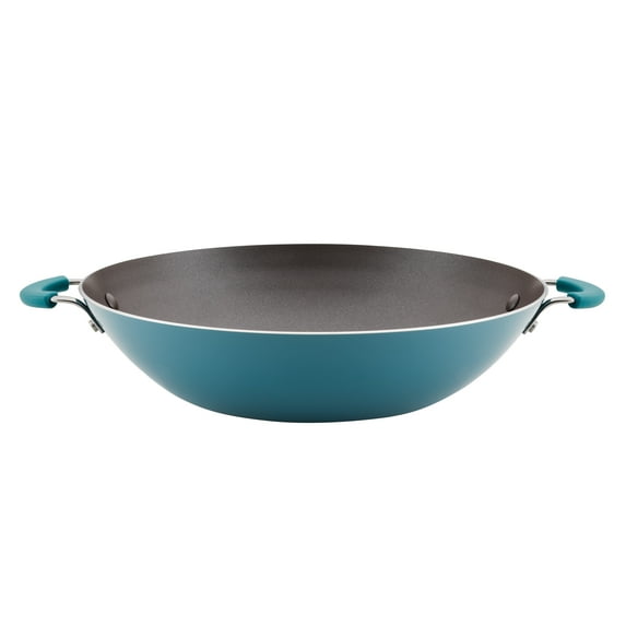 Rachael Ray Cook + Create 14 inch Aluminum Nonstick Wok with Side Handles, Agave Blue