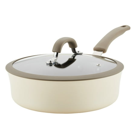 Rachael Ray Cook + Create 3 Qt Aluminum Nonstick Sauté Pan with Lid, Almond