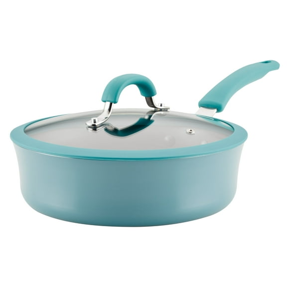 Rachael Ray Cook + Create 3 Qt Aluminum Nonstick Saute Pan with Lid, Agave Blue