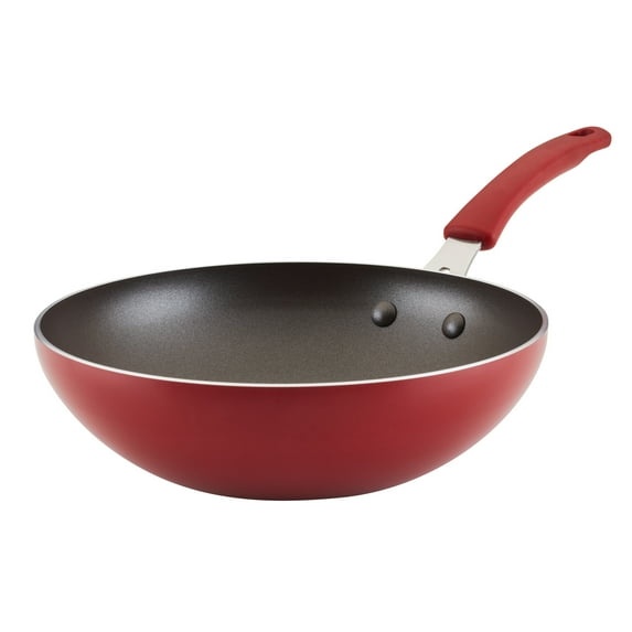 Rachael Ray Cook + Create Aluminum Nonstick Stir Fry Pan, 10.5-Inch, Red