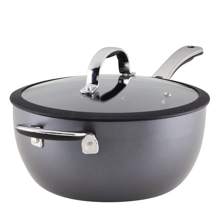 Rachael Ray Cook + Create Hard Anodized Nonstick Saucier with Lid and Helper Handle, 4.5 Quart, Black