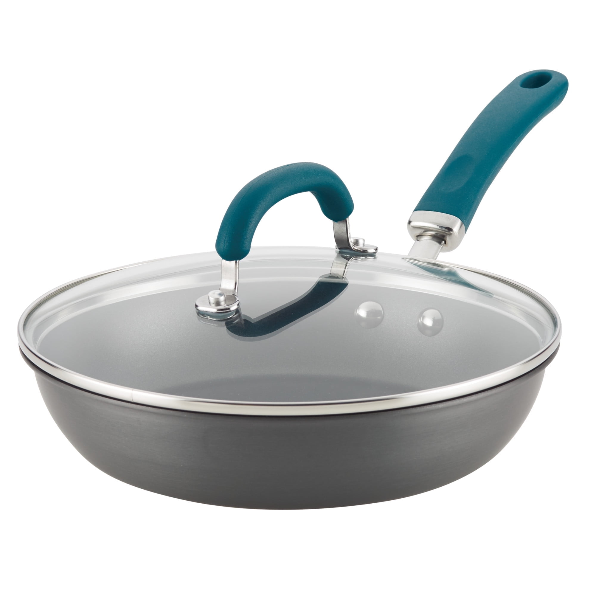 10.25" Gray Aluminum Nonstick Deep Fry Pan with Teal Handles