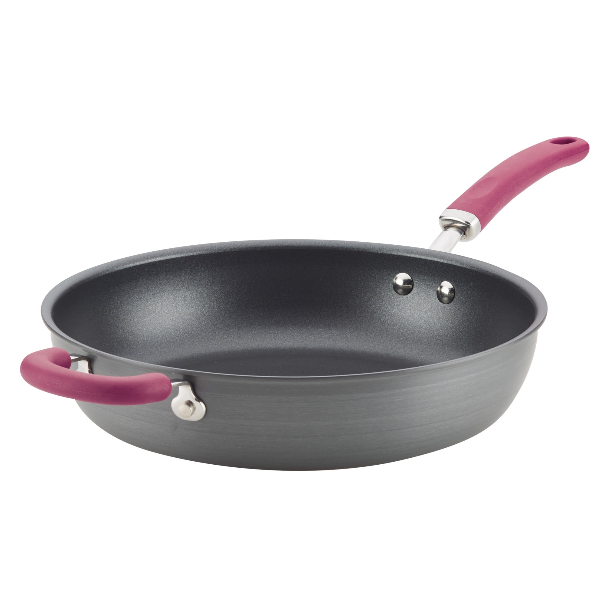 Rachael Ray Create Delicious 12.5" Hard-Anodized Aluminum Nonstick Deep Frying Pan, Burgundy Handle