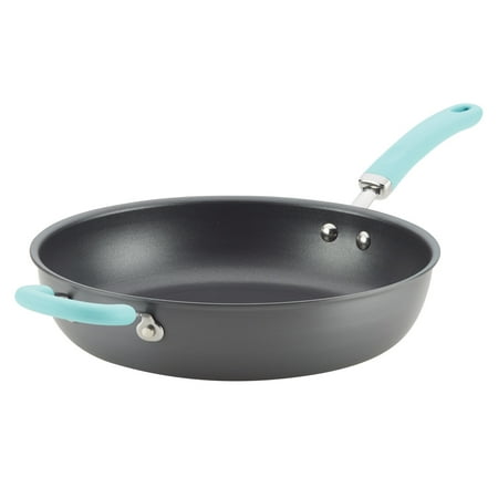 Rachael Ray Create Delicious 12.5" Nonstick Deep Frying Pan, Light Blue Handle