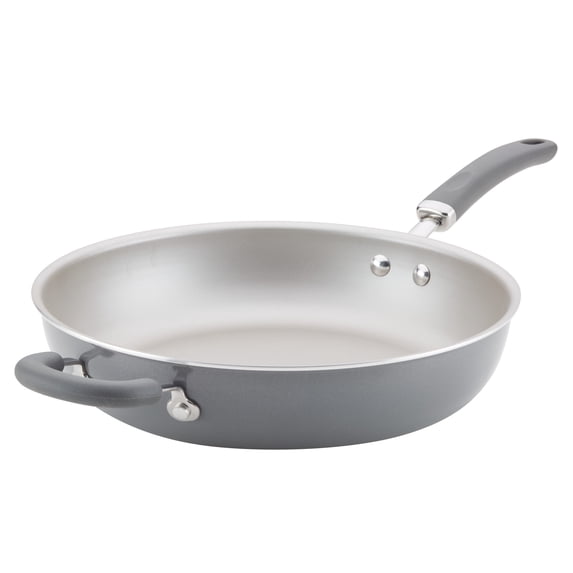 Rachael Ray Create Delicious 12.5 inch Aluminum Nonstick Deep Frying Pan, Gray Shimmer
