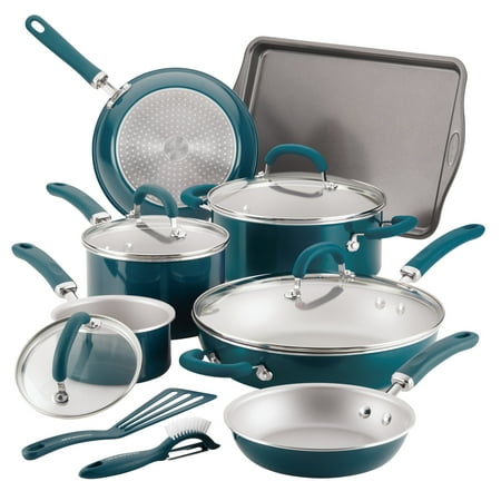 Rachael Ray Create Delicious 13 Piece Aluminum Nonstick Pots and Pans, Teal Shimmer