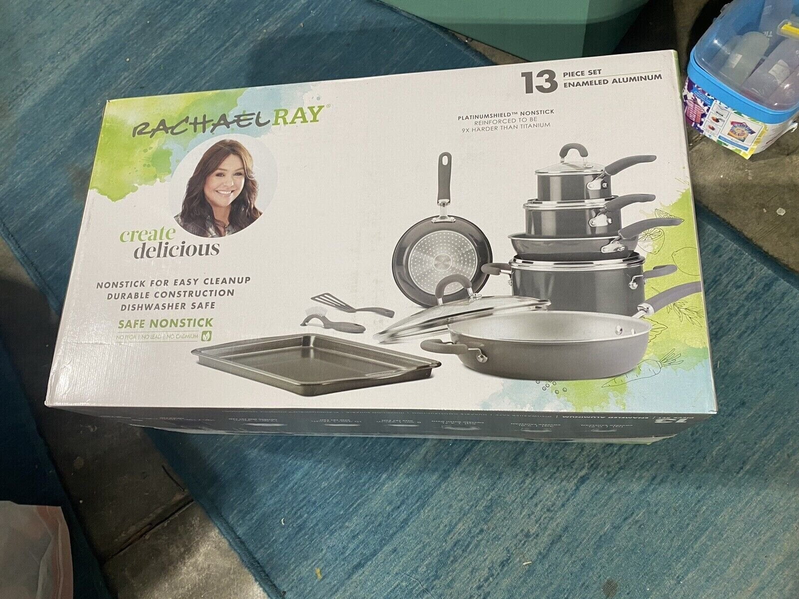 Rachael Ray 13 Pc Create Delicious Aluminum Nonstick Cookware Set, Gray Shimmer