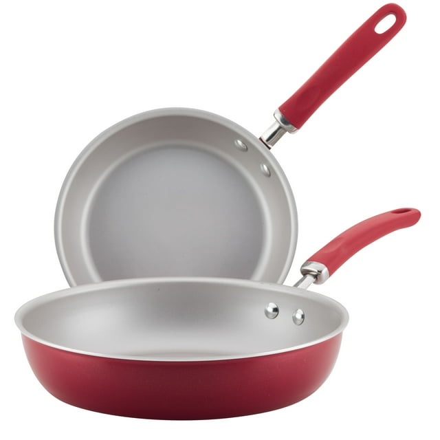 Rachael Ray Create Delicious 9.5 inch and 11.75 inch Aluminum Nonstick Frying Pan Set, Red Shimmer