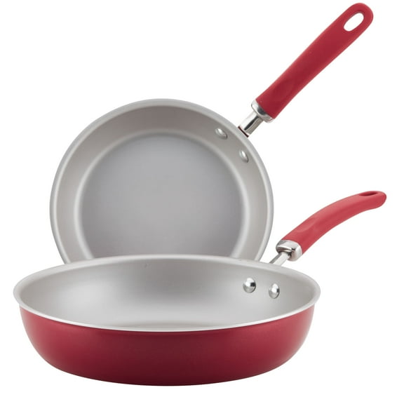 Rachael Ray Create Delicious 9.5 inch and 11.75 inch Aluminum Nonstick Frying Pan Set, Red Shimmer