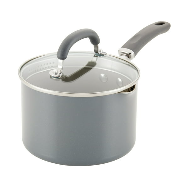 Rachael Ray Create Delicious Aluminum Non-stick Straining Saucepan, 3-Quart, Teal Shimmer