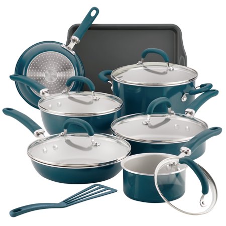 Rachael Ray Create Delicious Aluminum Nonstick Cookware Set, 13-Piece, Teal Shimmer