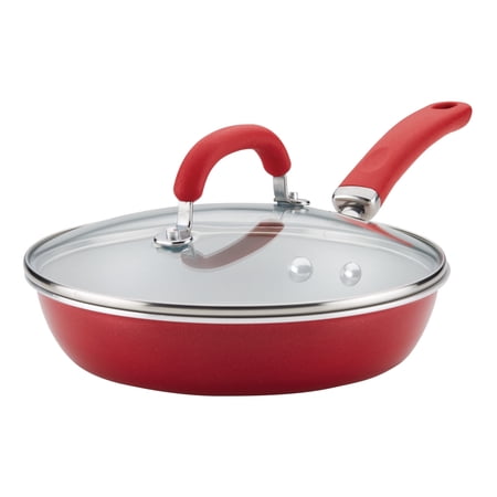 Rachael Ray Create Delicious Aluminum Nonstick Covered Deep Frying Pan, 9.5-Inch, Red Shimmer
