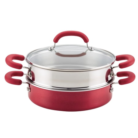Rachael Ray Create Delicious Aluminum Nonstick Steam Set, 3-Quart, Red Shimmer