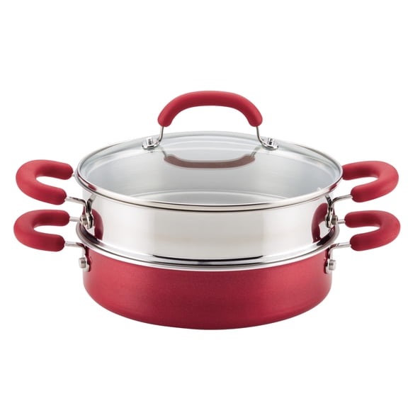 Rachael Ray Create Delicious Aluminum Nonstick Steam Set, 3-Quart, Red Shimmer