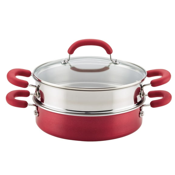 Rachael Ray Create Delicious Aluminum Nonstick Steam Set, 3-Quart, Red Shimmer