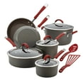 thumbnail image 1 of Rachael Ray Cucina Hard-Anodized Aluminum Nonstick Cookware Set, 12-Pieces, Gray with Cranberry Red Handles, 1 of 8
