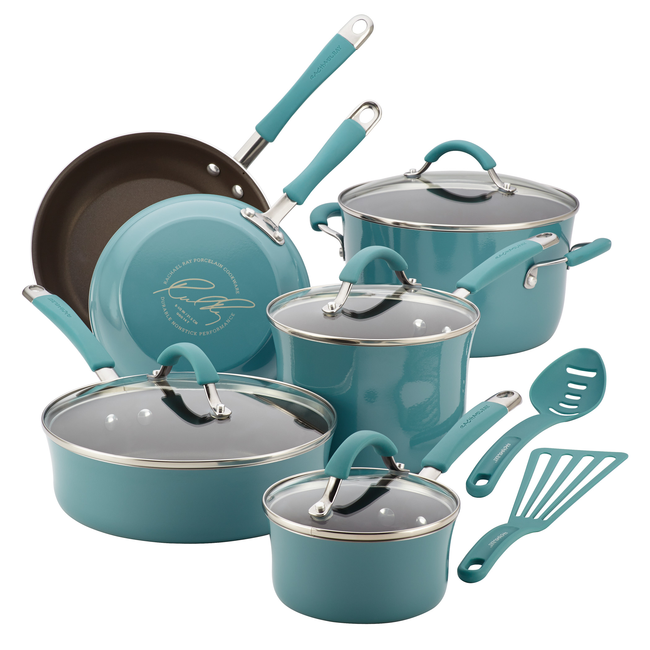 Rachael Ray Cucina 12 Piece Hard Porcelain Enamel Nonstick Pots and Pans Set, Agave Blue - image 1 of 7