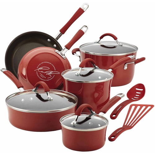 Rachael Ray 12-Piece Cucina Nonstick Pots and Pans Set, Cookware, Set Cranberry