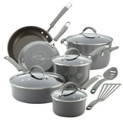 Rachael Ray Cucina 12 Piece Hard Porcelain Enamel Nonstick Pots and Pans Set, Sea Salt Gray
