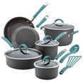 thumbnail image 1 of Rachael Ray Cucina 12 Piece Nonstick Cookware Set, Gray with Agave Blue Handles, 1 of 9