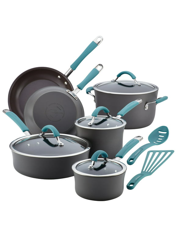 Rachael Ray Cucina 12 Piece Nonstick Pots and Pans Set, Gray