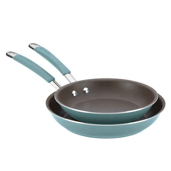 Rachael Ray Cucina 9.25" and 11" Hard Porcelain Enamel Nonstick Frying Pan Set, Agave Blue