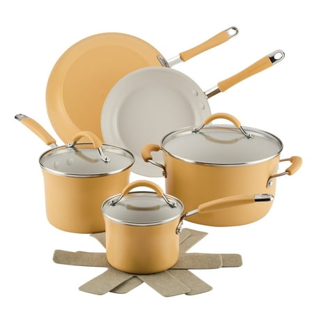Rachael Ray Cucina Ceramic Nonstick Cookware Pots and Pans Set, 10-Piece, Turmeric Yellow