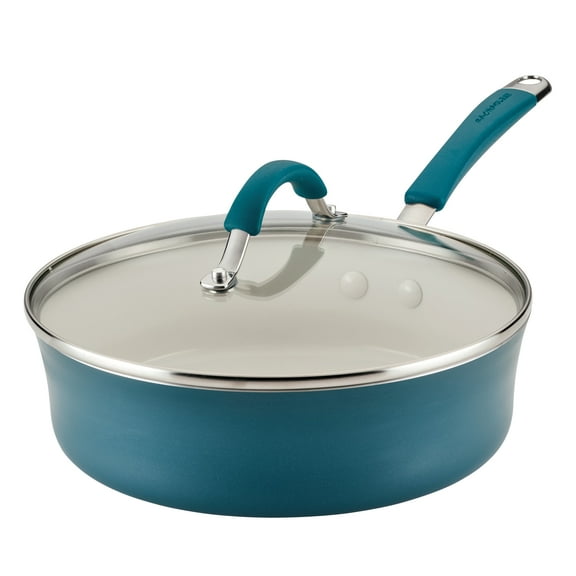 Rachael Ray Cucina Ceramic Nonstick Saute Pan with Lid, 3-Quart, Marine Blue