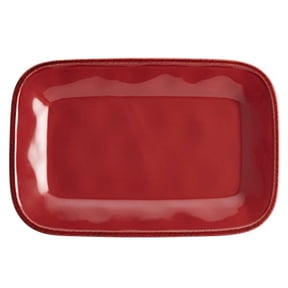 Rachael Ray Cucina Dinnerware 8" x 12" Stoneware Rectangular Platter, Cranberry Red