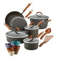 thumbnail image 1 of Rachael Ray Cucina Hard-Anodized Nonstick Cookware and Measuring Cup Set, 18-Piece, Gray with Orange Handles, 1 of 9