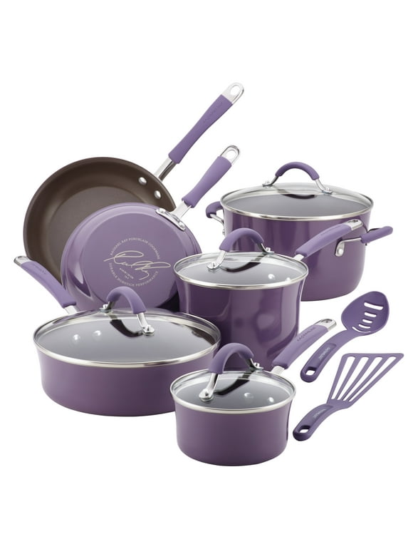 Rachael Ray Cucina Hard Porcelain Enamel Nonstick Cookware Pots and Pans Set, 12-Piece, Lavender Purple