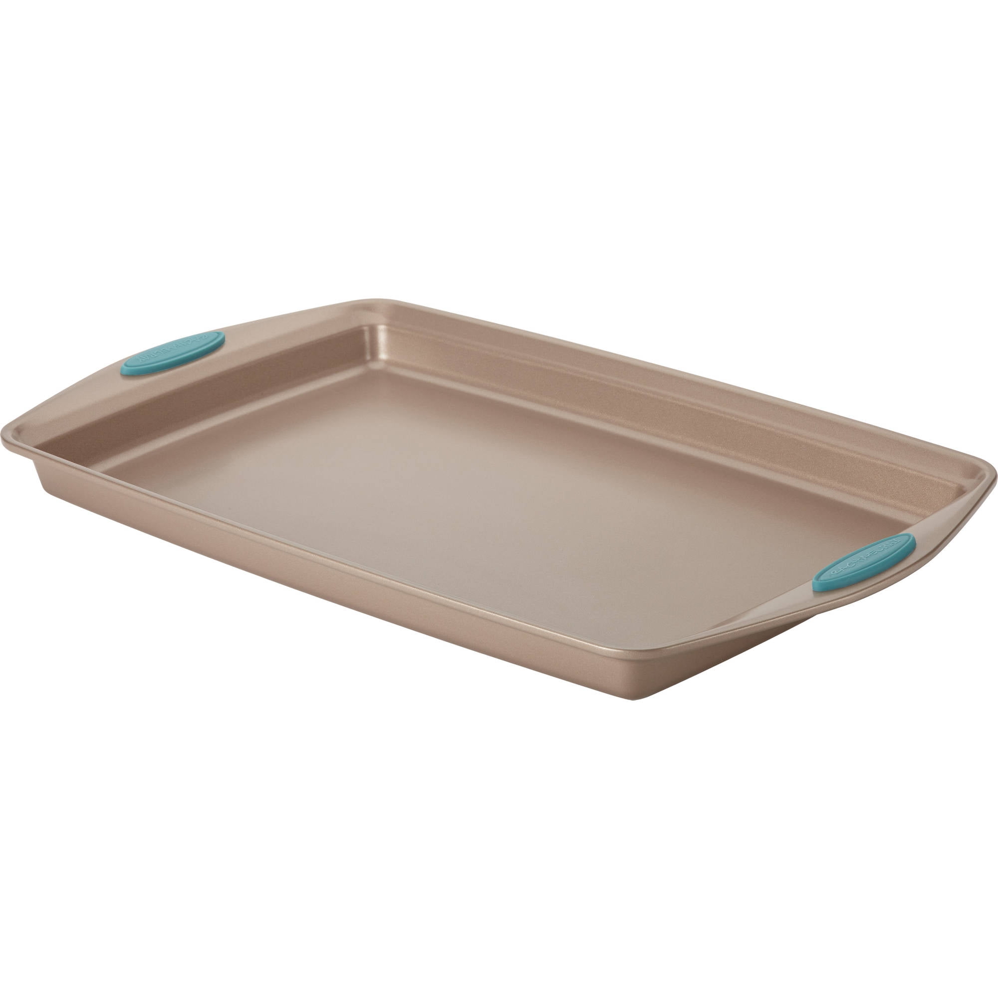 Rachael Ray Cucina Nonstick Bakeware Baking Pan/Cookie Sheet, 11 x 17,  Latte Brown, Agave Blue Handle Grips 