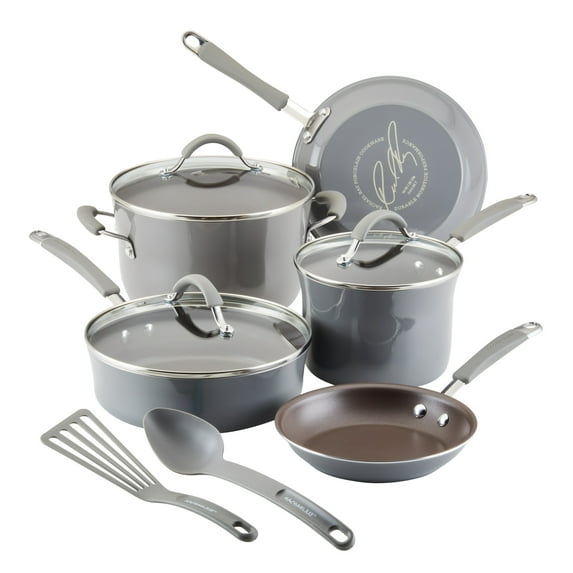 Rachael Ray Cucina Porcelain Enamel Nonstick Cookware Set, 10-Piece, Sea Salt Gray