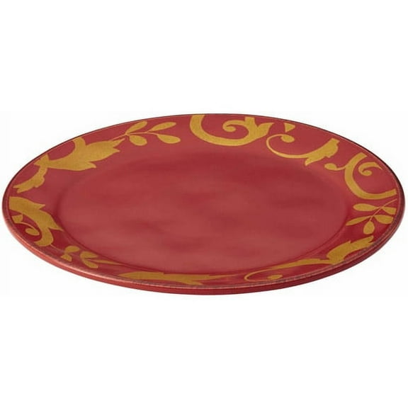 Rachael Ray Dinnerware Gold Scroll 12.5 inch Round Platter, Cranberry Red