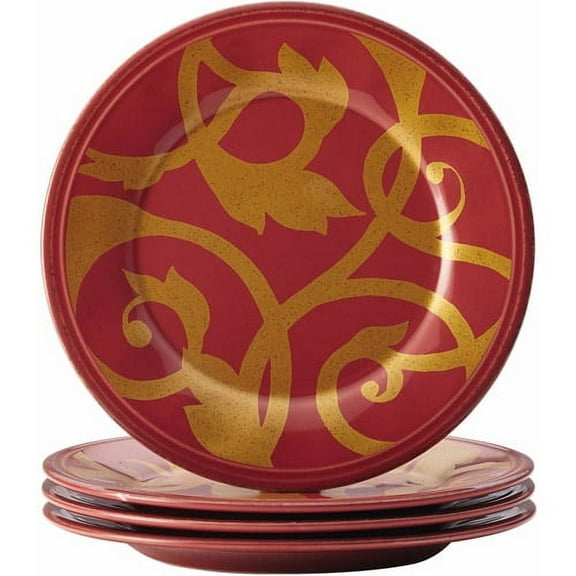 Rachael Ray Dinnerware Gold Scroll 4-Piece Round Appetizer Plate Set