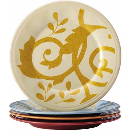 Rachael Ray Dinnerware Gold Scroll 4-Piece Round Appetizer Plate Set