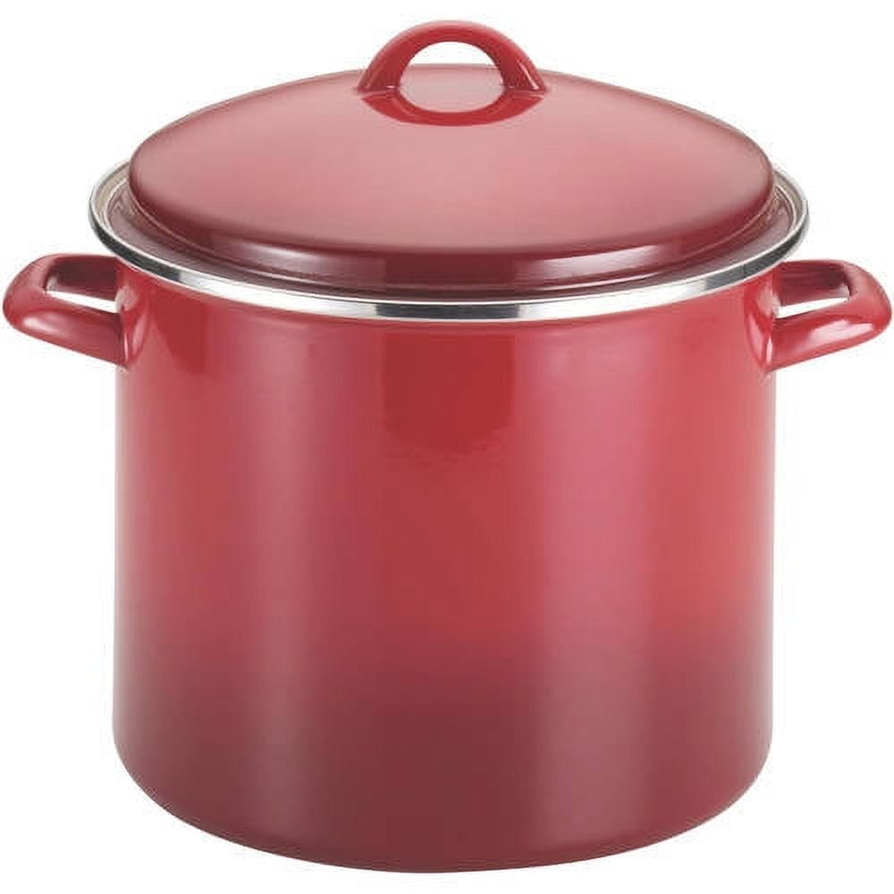 Red Gradient 3-Gallon Porcelain-Enamel Non-Stick Stock Pot with Lid