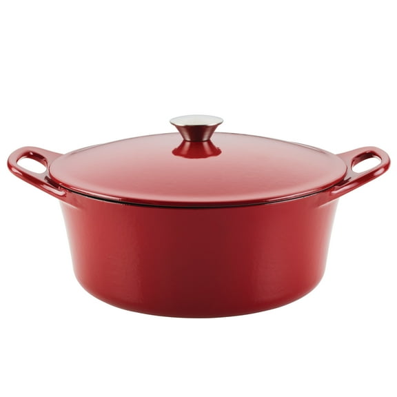 Rachael Ray Enameled Cast Iron Dutch Oven Casserole Induction Pot with Lid, 5 Quart, Red