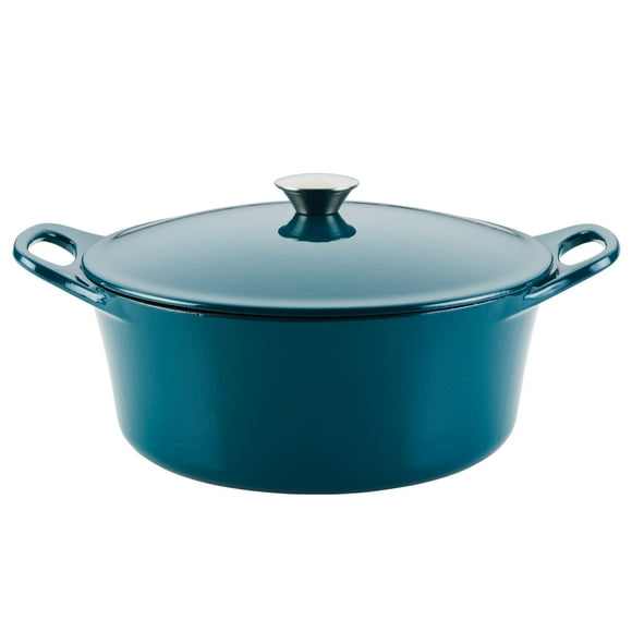 Rachael Ray Enameled Cast Iron Dutch Oven Casserole Pot with Lid, 5 Quart, Teal