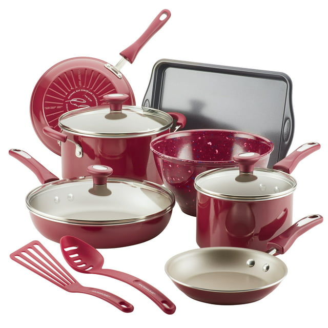 Rachael Ray Get Cooking 12 Piece Nonstick Pots and Pans Set, Burgundy