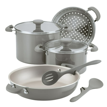 Rachael Ray Get Cooking 8 Piece Stackable Nonstick Pots and Pans Set, Gray