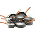 thumbnail image 1 of Rachael Ray Dishwasher Safe Hard Anodized 14-Piece Cookware Set, Gray with Orange Handles, 1 of 11