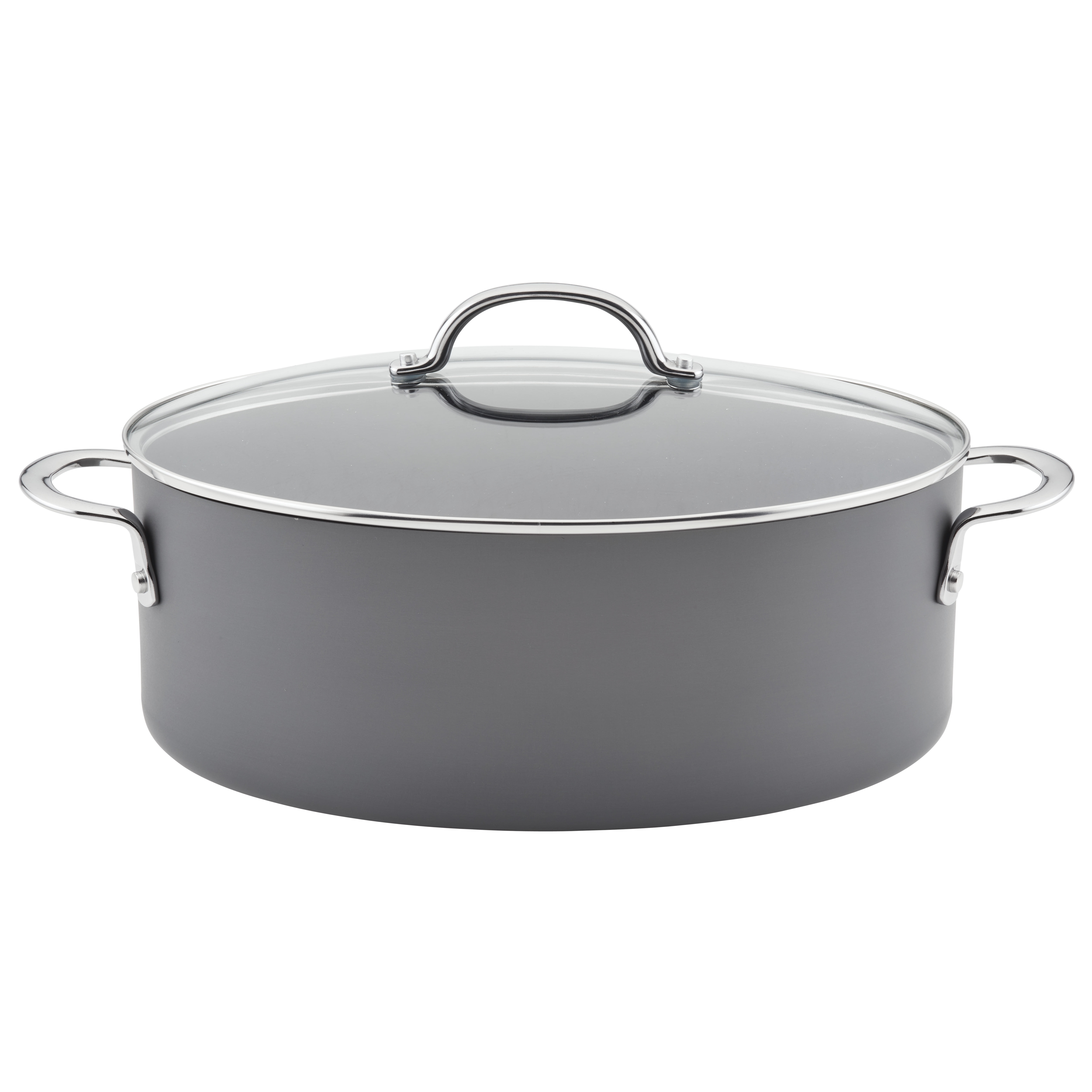 Gray Hard Anodized Nonstick Oval Pasta Pot with Glass Lid